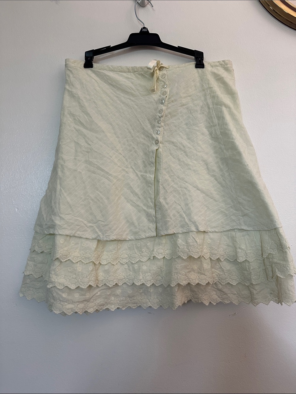 Lux Cream Tiered Lace A-Line Skirt with Front Buttons